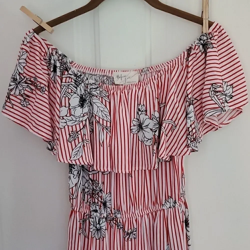 Before You Ruffled Striped Floral High Low Dress - Picture 3 of 8